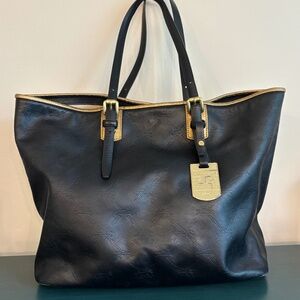 Longchamp Lm Cuir Monogram Leather Shoulder Logo Medium Tote Bag Black